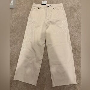 Lauren Ralph Lauren Cream high rise relaxed crop beaded embroidered jeans 4 NWT